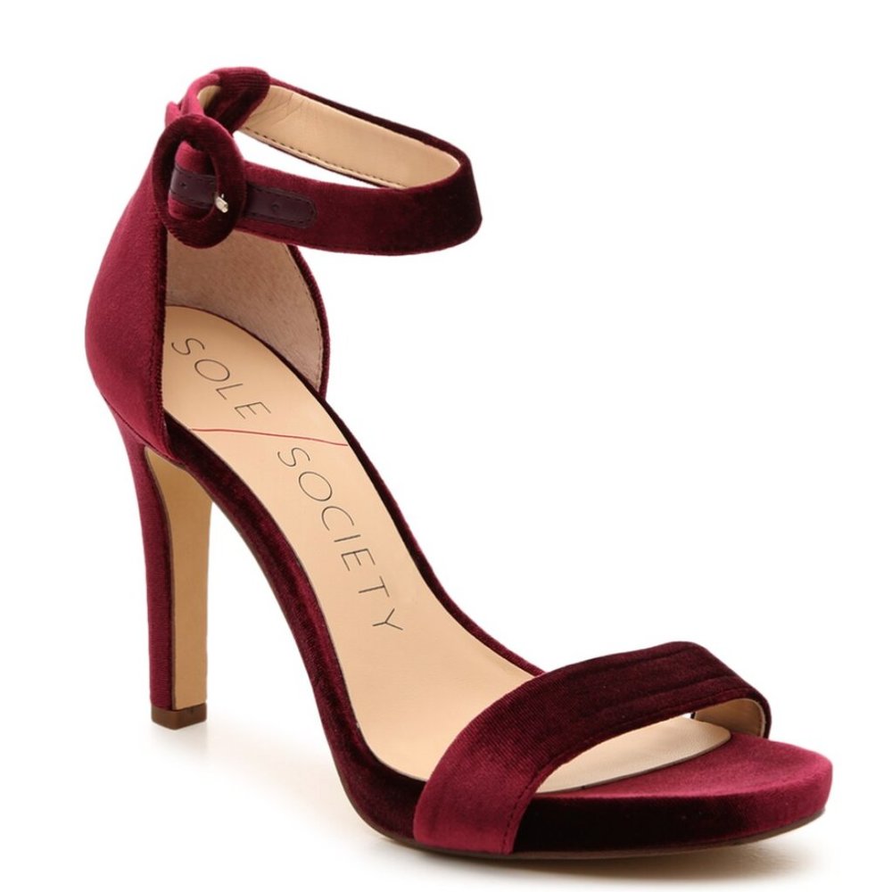 SOLE SOCIETY EMELIA PLATFORM SANDAL Burgundy Red Suede Heels 4 inch